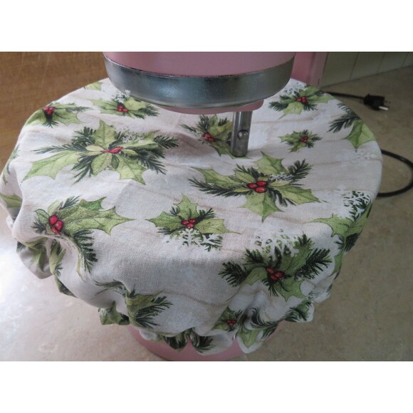 Kitchenaid Bowl Cover, Reversible Christmas Green Holly and Green and Red Check - Picture 1 of 7